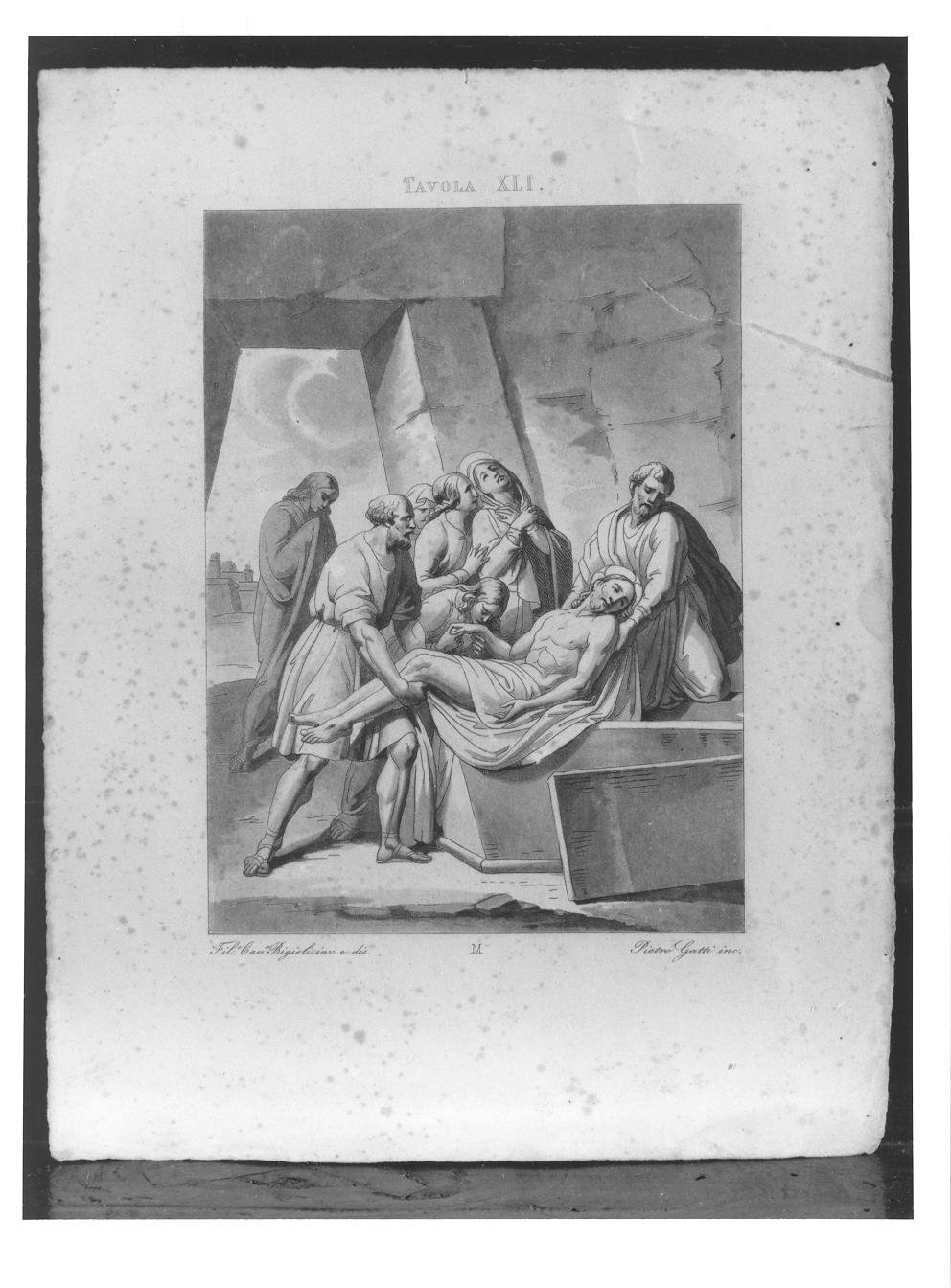 deposizione di Cristo nel sepolcro (stampa) di Gatti Pietro, Bigioli Filippo (prima metà sec. XIX)