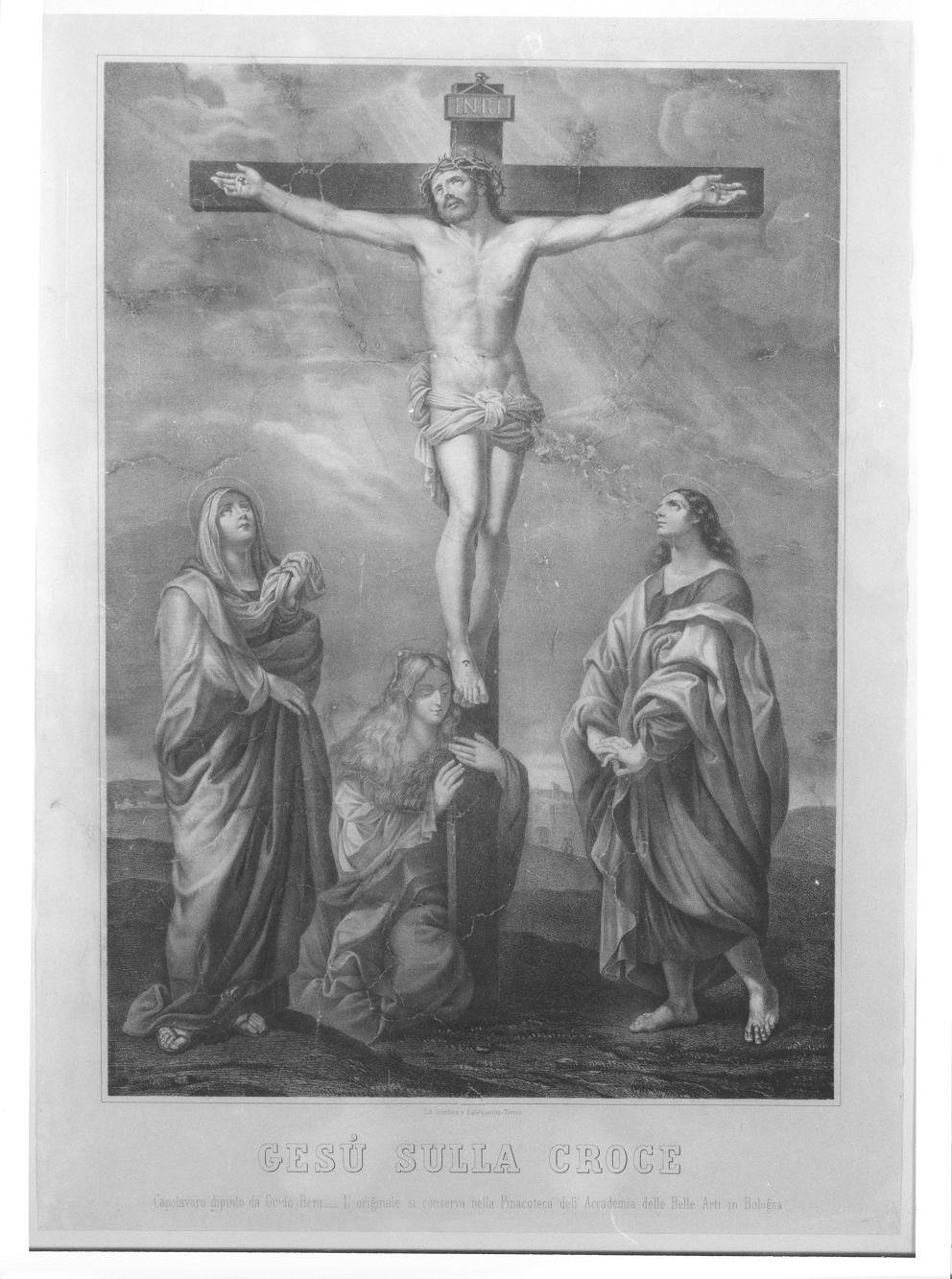 Cristo crocifisso con la Madonna, Santa Maria Maddalena e San Giovanni Evangelista (stampa) - ambito italiano (fine/ inizio secc. XIX/ XX)