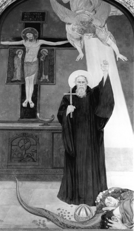 San Giovanni Gualberto debella le eresie (dipinto, ciclo) di Bargellini Giulio (sec. XX)