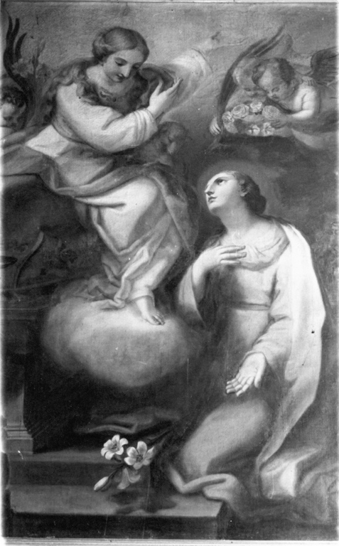 Santa Emerenziana in adorazione di Santa Agnese (dipinto) di Severoni Giuseppe (sec. XVIII)