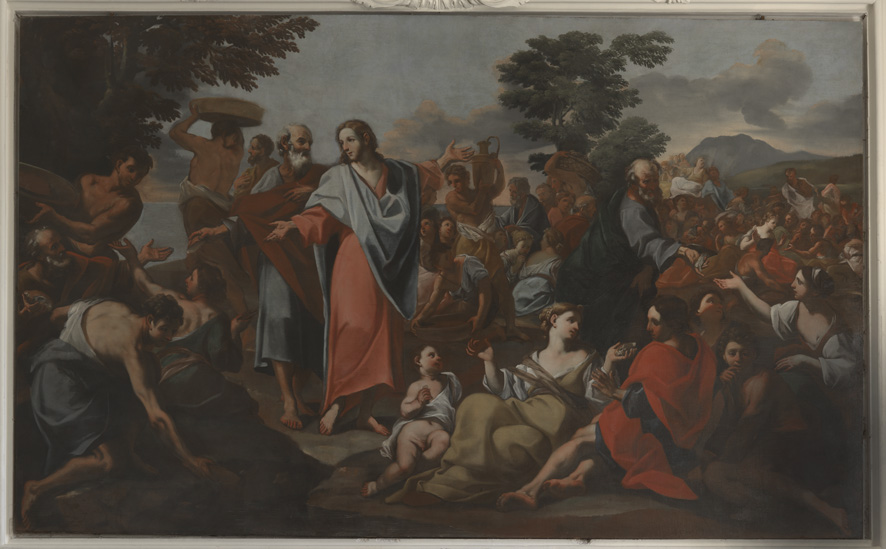 moltiplicazione dei pani e dei pesci (dipinto) di Caccianiga Francesco (attribuito) (sec. XVIII)