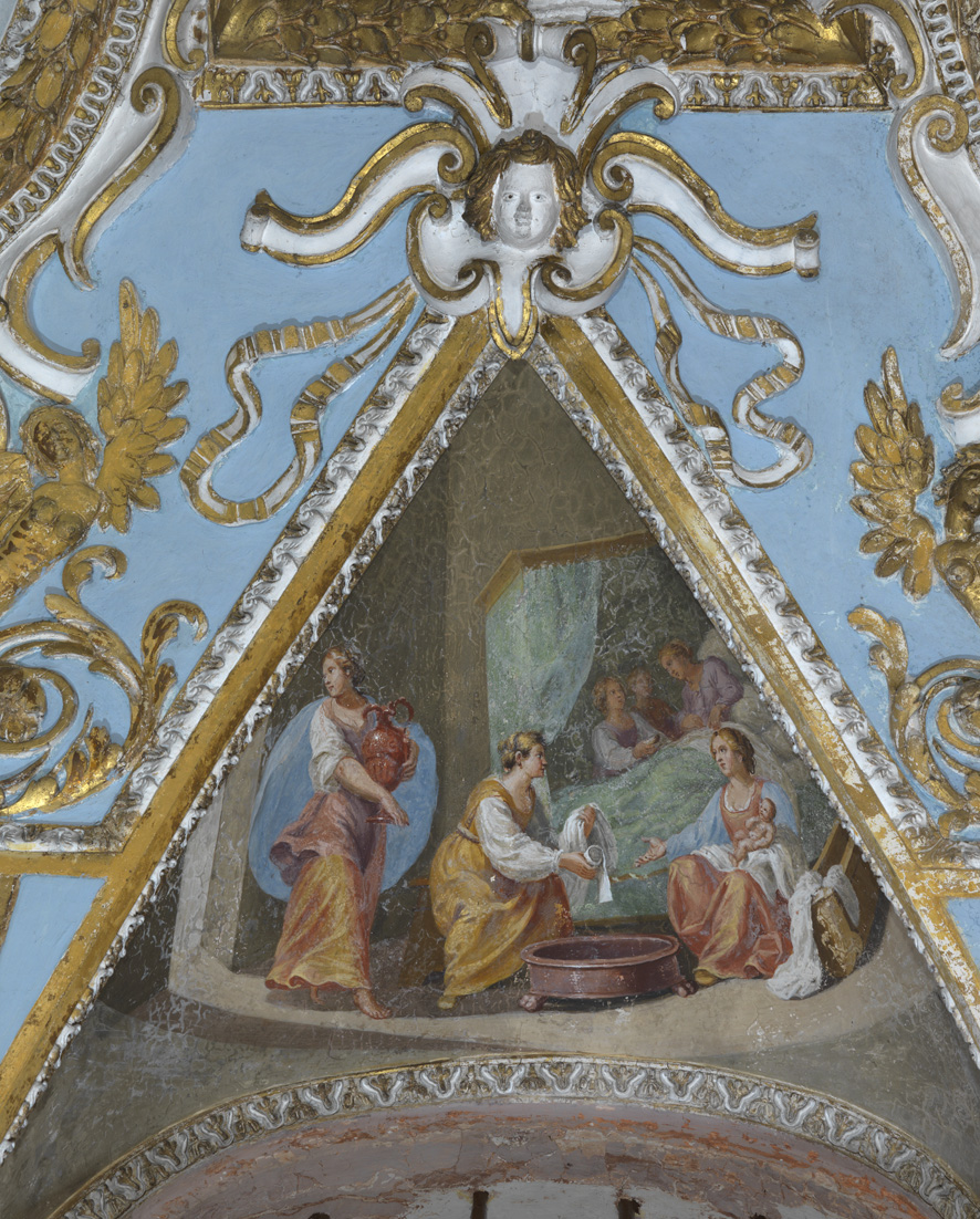nascita di Maria Vergine (dipinto murale) di Manenti Vincenzo (attribuito) (sec. XVII)
