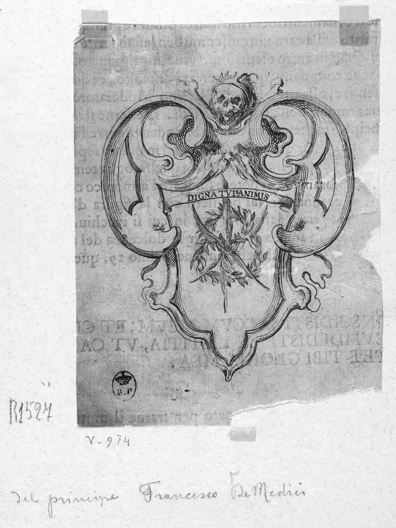 emblema con trofeo di palme e alloro (stampa smarginata, serie) di Della Bella Stefano (sec. XVII)