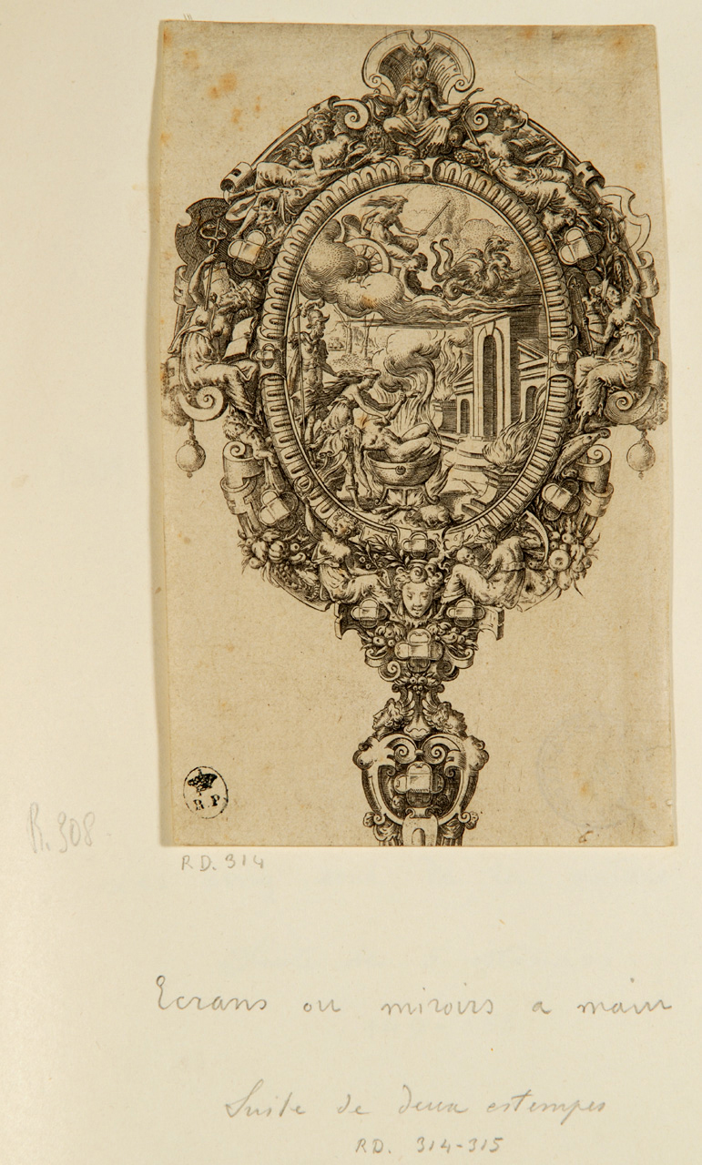 specchio da mano (stampa tagliata, serie) di Delaune Etienne (seconda metà sec. XVI)