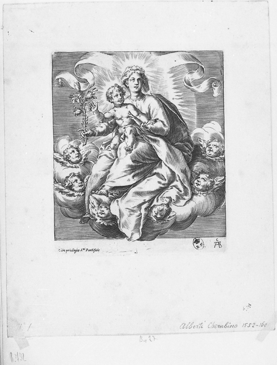Madonna con Bambino in gloria (stampa) di Alberti Cherubino (fine/ inizio secc. XVI/ XVII)