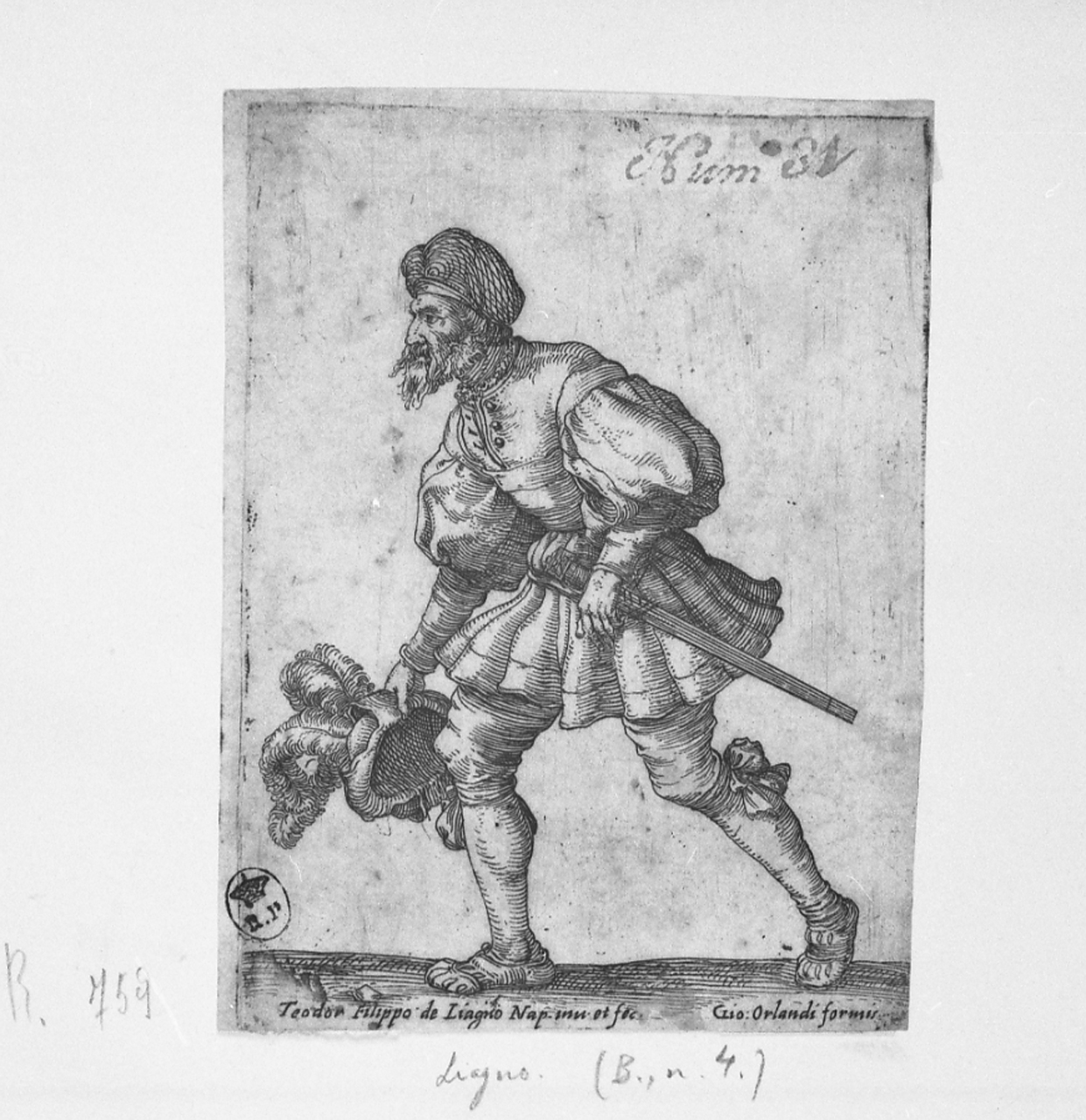 guerriero (stampa smarginata) di Degli Angeli Filippo Romano detto Napoletano (prima metà sec. XVII)