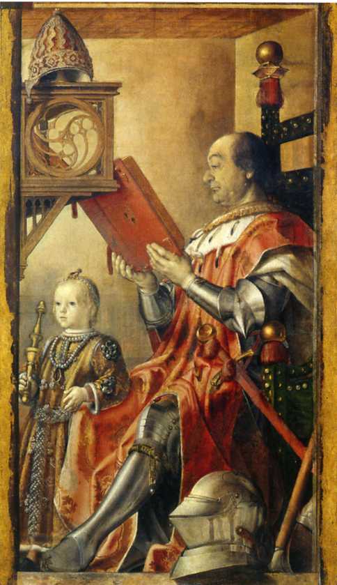 ritratto di Federico da Montefeltro con Guidubaldo bambino (dipinto) di Berruguete Pedro (attribuito) (sec. XV)
