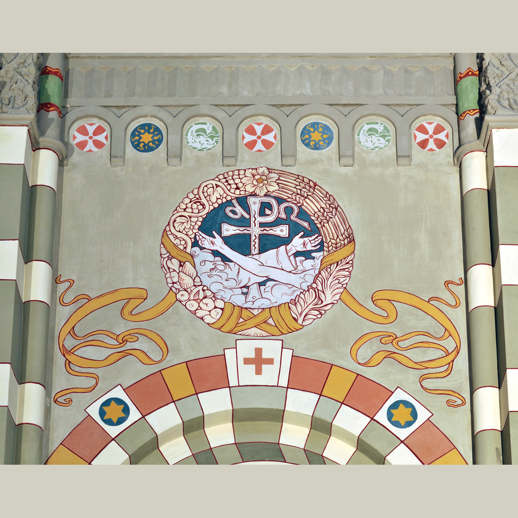 stemma dell'Ordine francescano (dipinto, elemento d'insieme) di Mussini Augusto (e aiuti) (sec. XX)