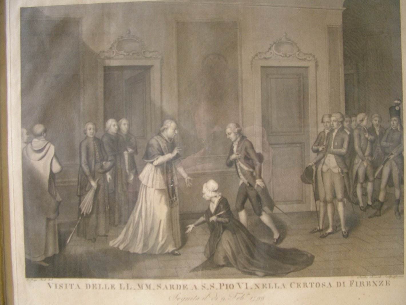 visita dei reali di Sardegna a papa Pio VI nella Certosa di Firenze (stampa, serie) di Bonato Pietro, Beys G (sec. XIX)