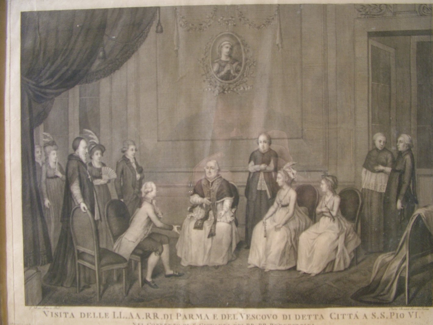 papa Pio VI riceve il principe e il vescovo di Parma nell'abbazia benedettina di S. Giovanni (stampa, serie) di Bonato Pietro, Beys G (sec. XIX)