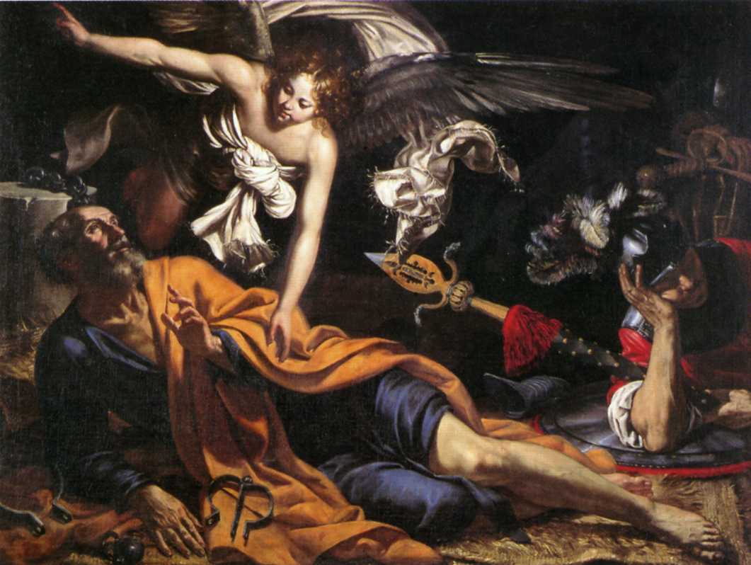 San Pietro liberato dal carcere da un angelo (dipinto) di Guerrieri Giovanni Francesco (sec. XVII)