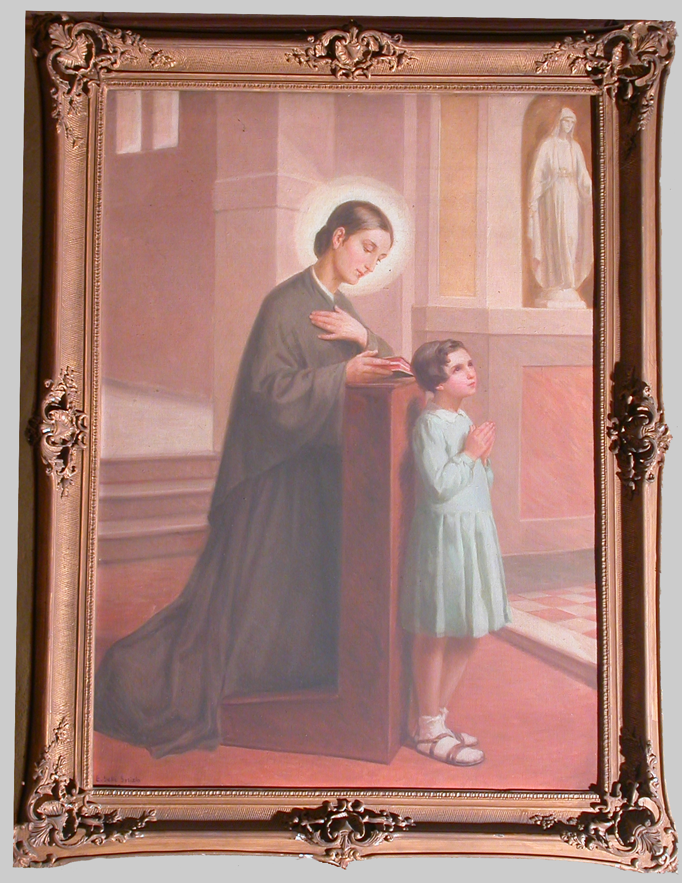 La beata Bartolomea Capitanio, Ritratto di donna in preghiera con bambina (dipinto, opera isolata) di Galli E (attribuito) - ambito friulano (secondo quarto XX)