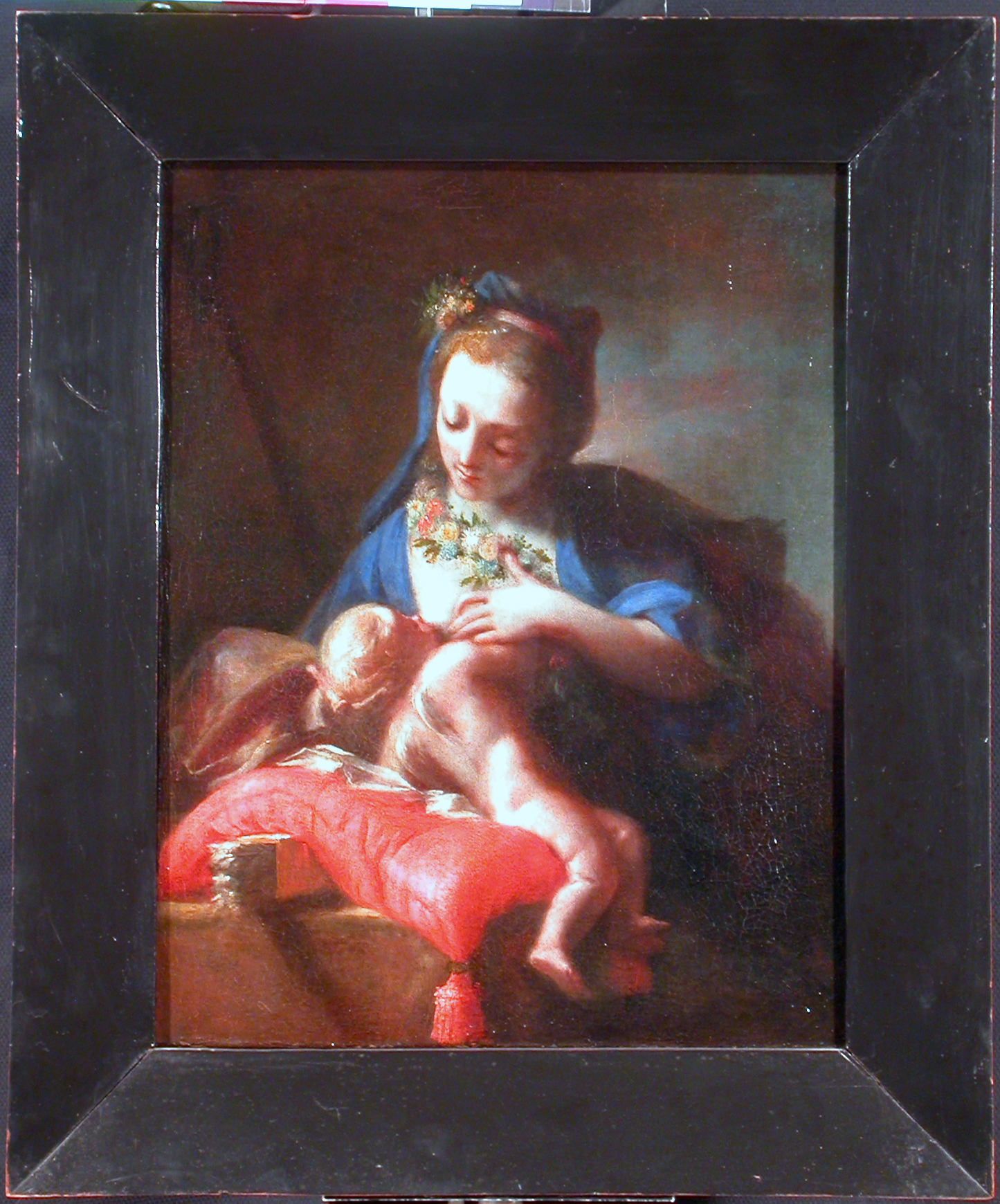 Venere allatta Amore, Donna inghirlandata che allatta (dipinto, opera isolata) di Bazzani Giuseppe (attribuito) - ambito veneto (sec. XVIII)