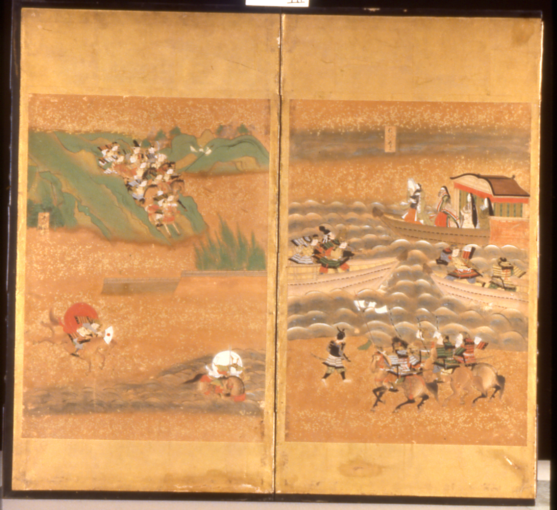 scena di battaglia (paravento, opera isolata) - ambito giapponese (sec. XVIII)