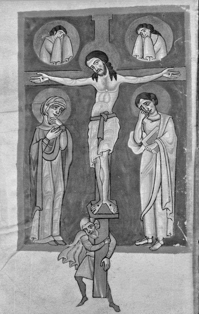 crocifissione di Cristo (miniatura) - ambito nonantolano (sec. XII)