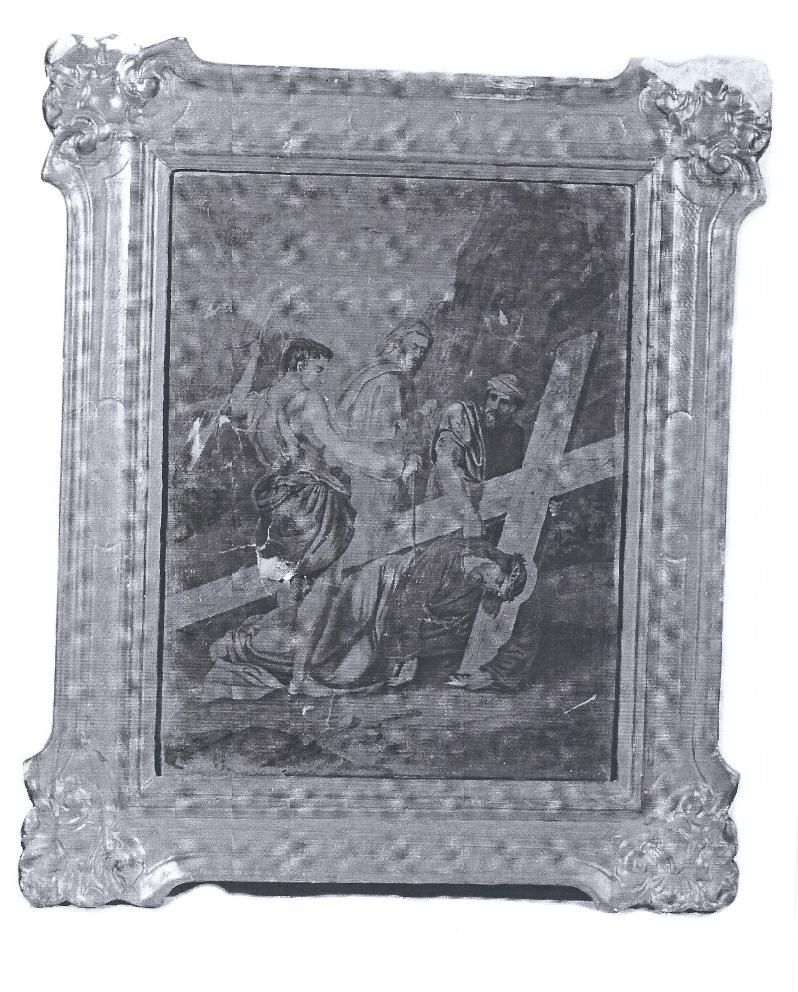 Simone il Cireneo obbligato ad aiutare Cristo nel portare la croce (via Crucis, ciclo) - ambito veneto (sec. XVIII)