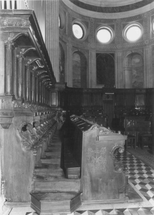 Motivi decorativi fitomorfi e teste alate (stallo del coro) di Manetti Giovanni detto Fiorentino (sec. XVI)