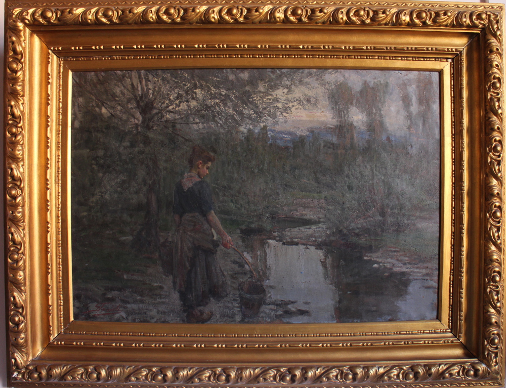 paesaggio con donna al fiume (dipinto) di Danieli Giuseppe (fine/ inizio secc. XIX/ XX)