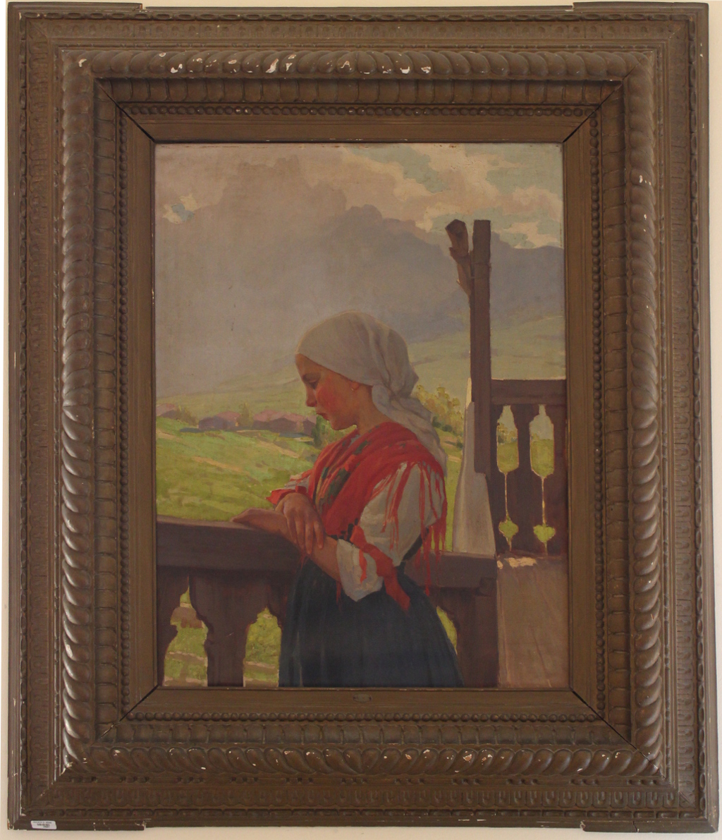 ritratto di bambina al balcone (dipinto) di Mattielli Adolfo (attribuito) (prima metà sec. XX)