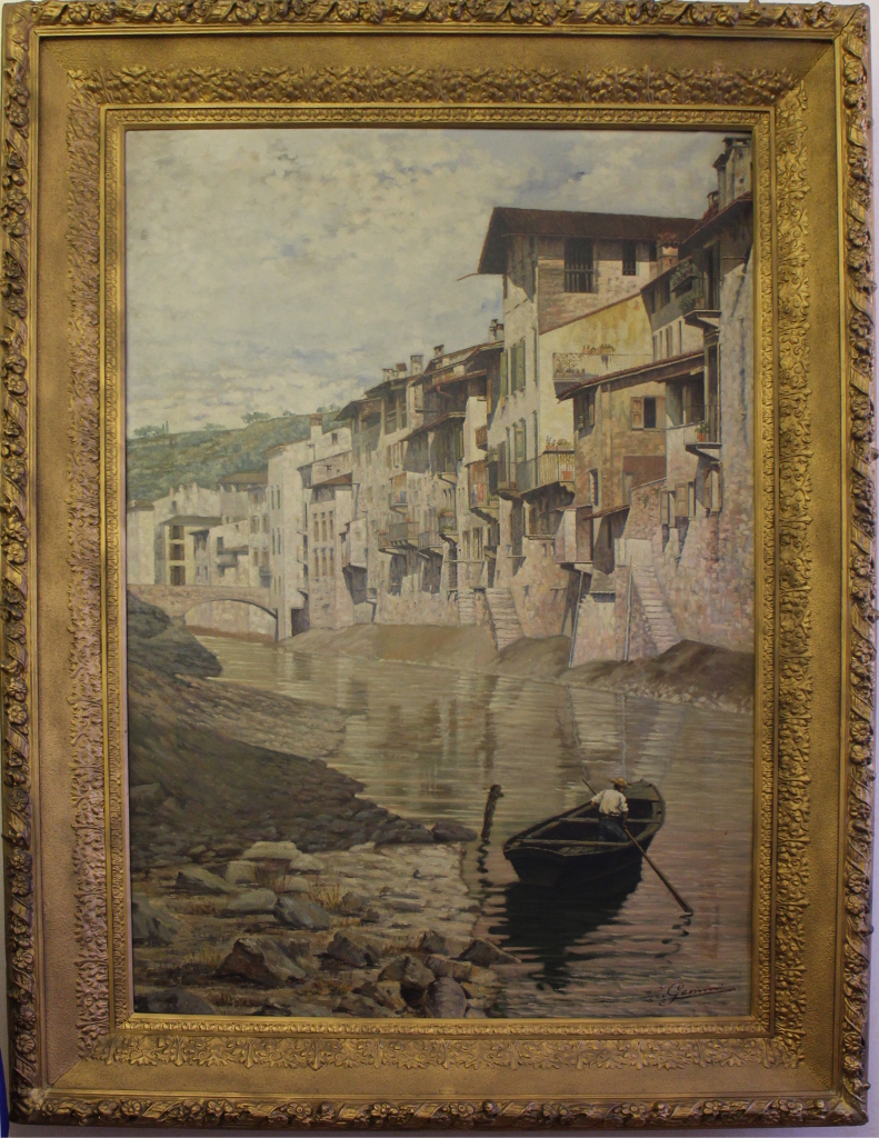 veduta del canale dell'Acqua Morta in Verona (dipinto) di Gemmi Giacomo (ultimo quarto sec. XIX)