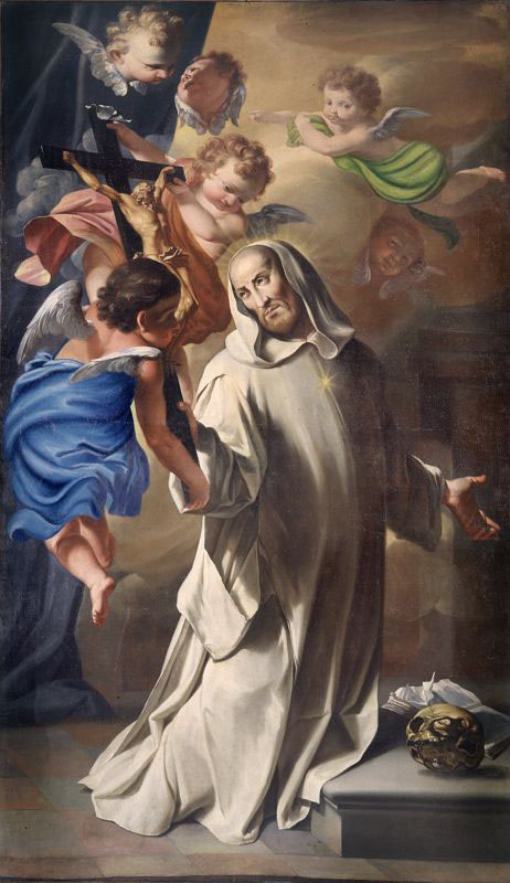 San Bruno davanti al crocifisso portato dagli angeli (dipinto, opera isolata) - ambito lombardo (sec. XVII)