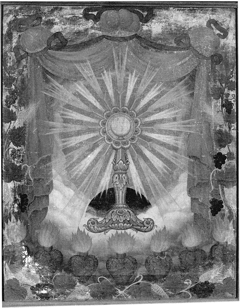 esposizione del Santissimo con sette cuori ardenti (dipinto, opera isolata) - ambito Italia settentrionale (fine/ inizio secc. XVIII/ XIX)