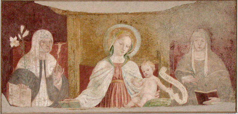 Madonna col Bambino tra Santa Caterina da Siena e Santa Chiara (dipinto, opera isolata) di Ambrogio da Fossano detto Bergognone (sec. XV)