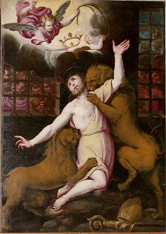 Sant'Ignazio vescovo di Antiochia sbranato dai leoni (dipinto, opera isolata) di Crespi Giovan Battista detto Cerano (maniera) (prima metà sec. XVII)