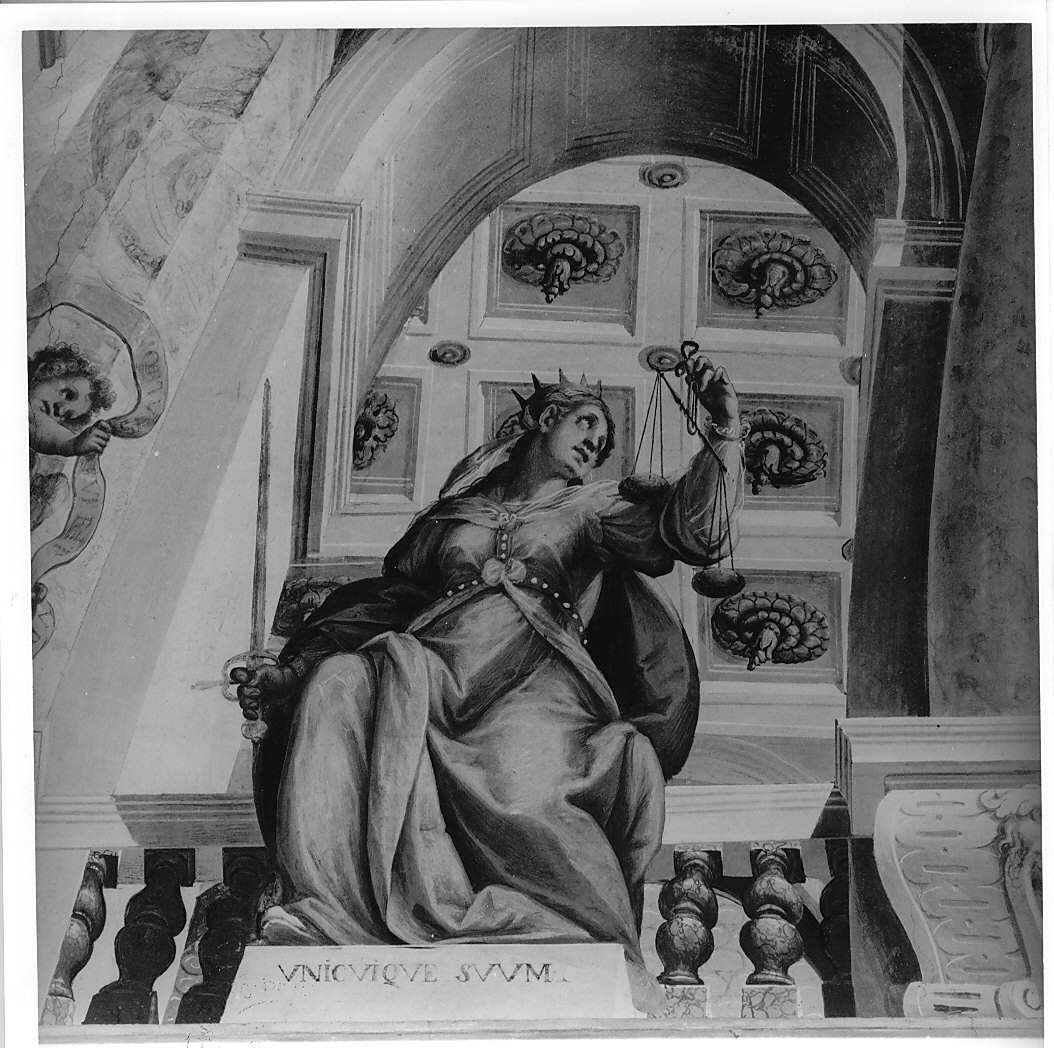 Giustizia (dipinto murale, elemento d'insieme) di Della Rovere Giovanni Mauro detto Fiamminghino (sec. XVII)