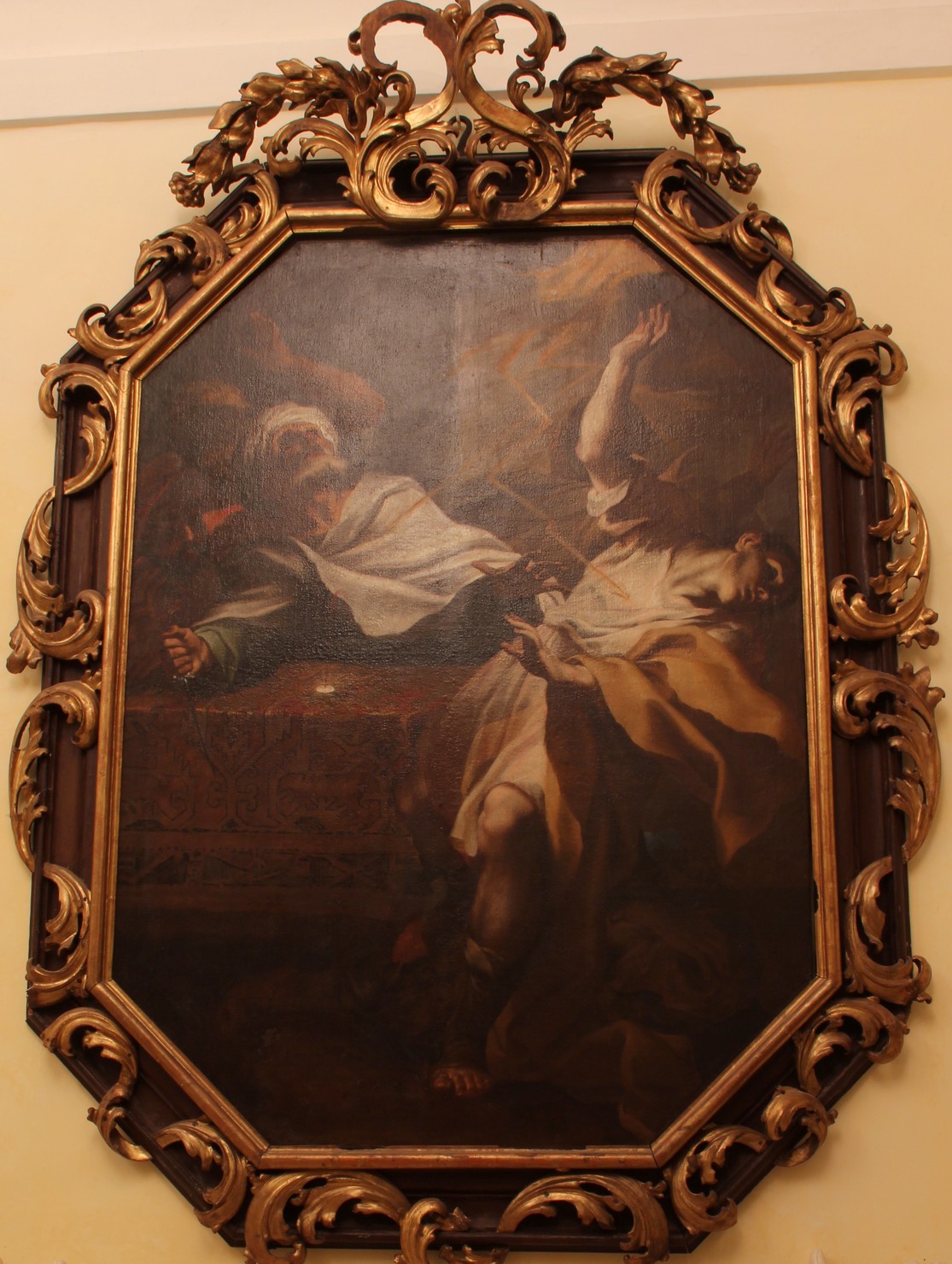 Il fulmine uccide gli ebrei profanatori dell'ostia (dipinto, opera isolata) di Legnani Stefano Maria detto Legnanino (fine sec. XVII)
