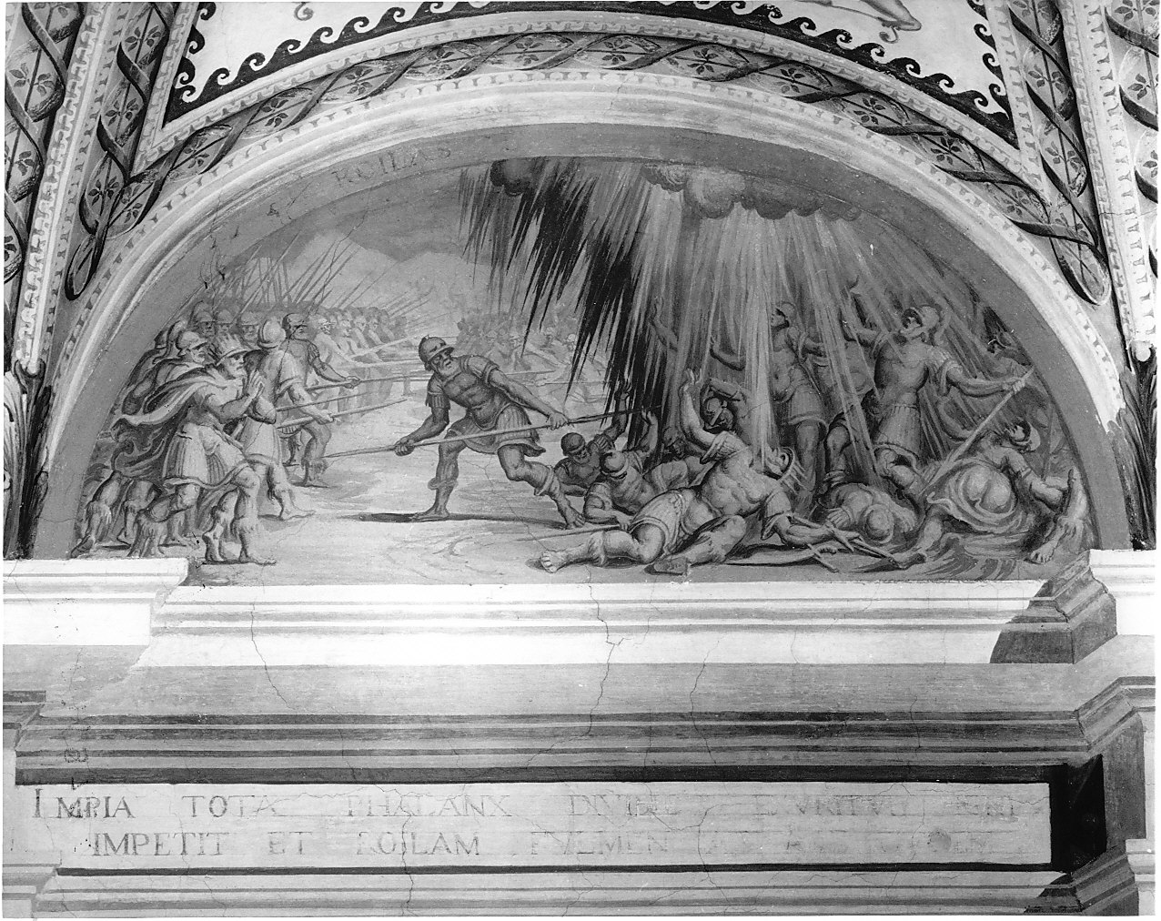 esercito colpito da un fulmine (dipinto murale, elemento d'insieme) di Pozzo Giovan Battista (attribuito) (seconda metà sec. XVI)