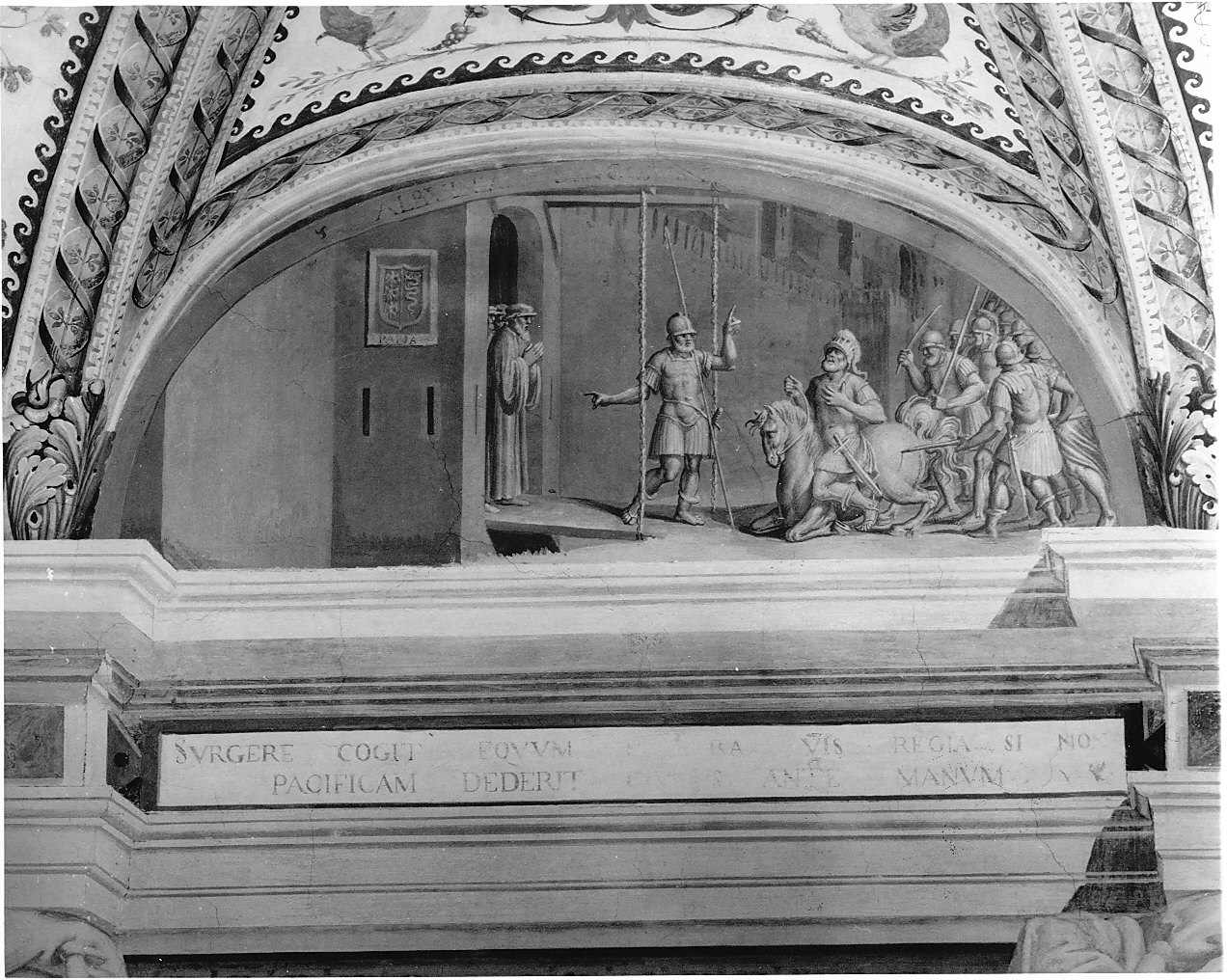 Alboino bloccato alle porte di Pavia (dipinto murale, elemento d'insieme) di Pozzo Giovan Battista (attribuito) (seconda metà sec. XVI)