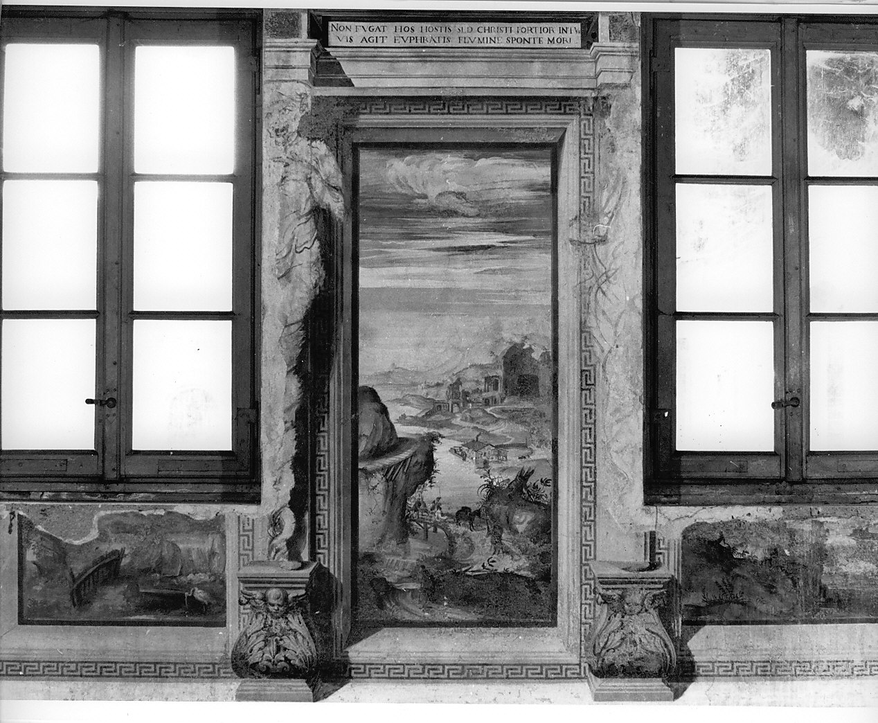 paesaggio fluviale (dipinto murale, elemento d'insieme) di Pozzo Giovan Battista (attribuito) (seconda metà sec. XVI)