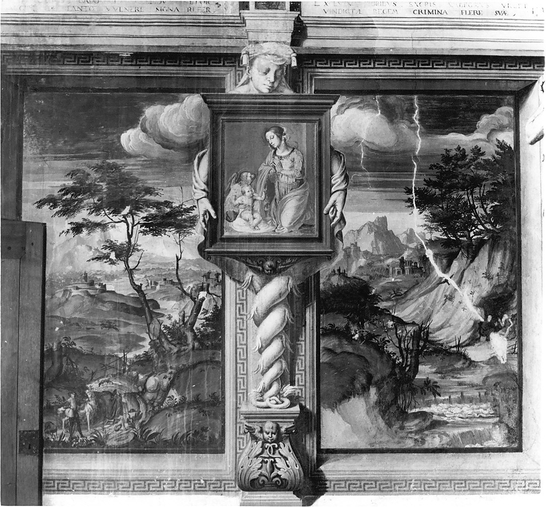 paesaggio ideale (dipinto murale, elemento d'insieme) di Pozzo Giovan Battista (attribuito) (seconda metà sec. XVI)
