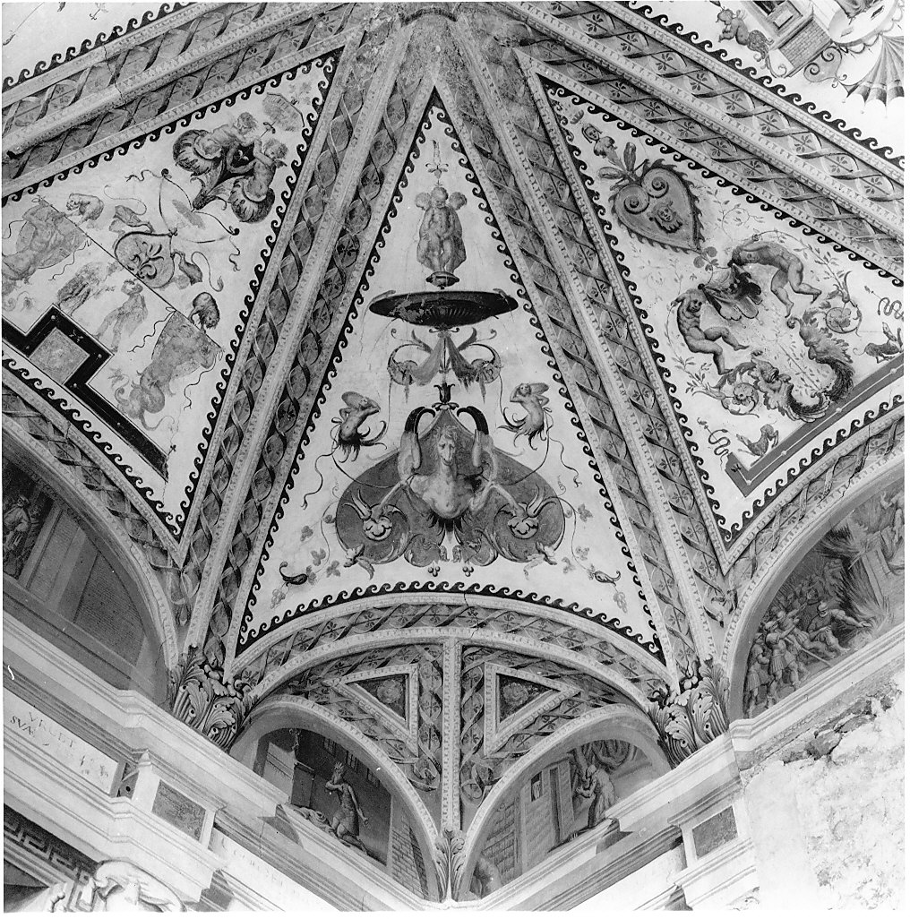 motivi decorativi a grottesche (dipinto murale, elemento d'insieme) di Pozzo Giovan Battista (attribuito) (seconda metà sec. XVI)