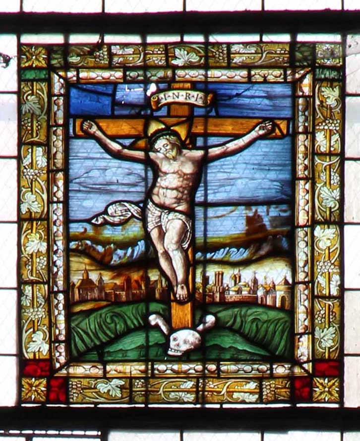Cristo crocifisso (vetrata dipinta) - bottega lombarda (metà secc. XVI)