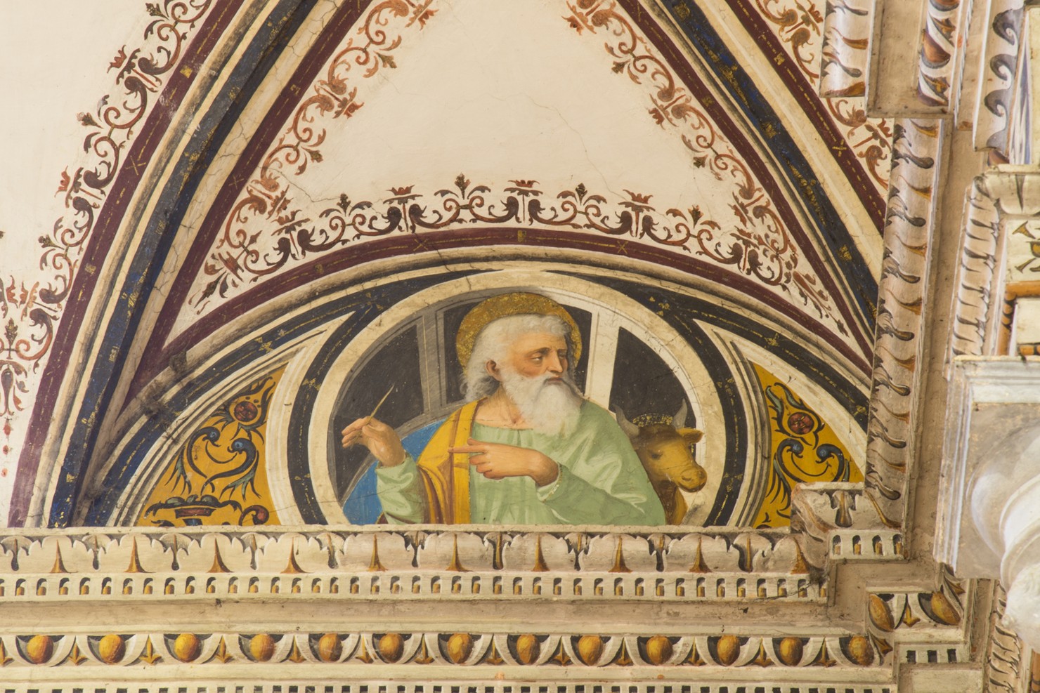 San Luca (dipinto murale, elemento d'insieme) di Ambrogio da Fossano detto Bergognone (bottega) (sec. XVI)