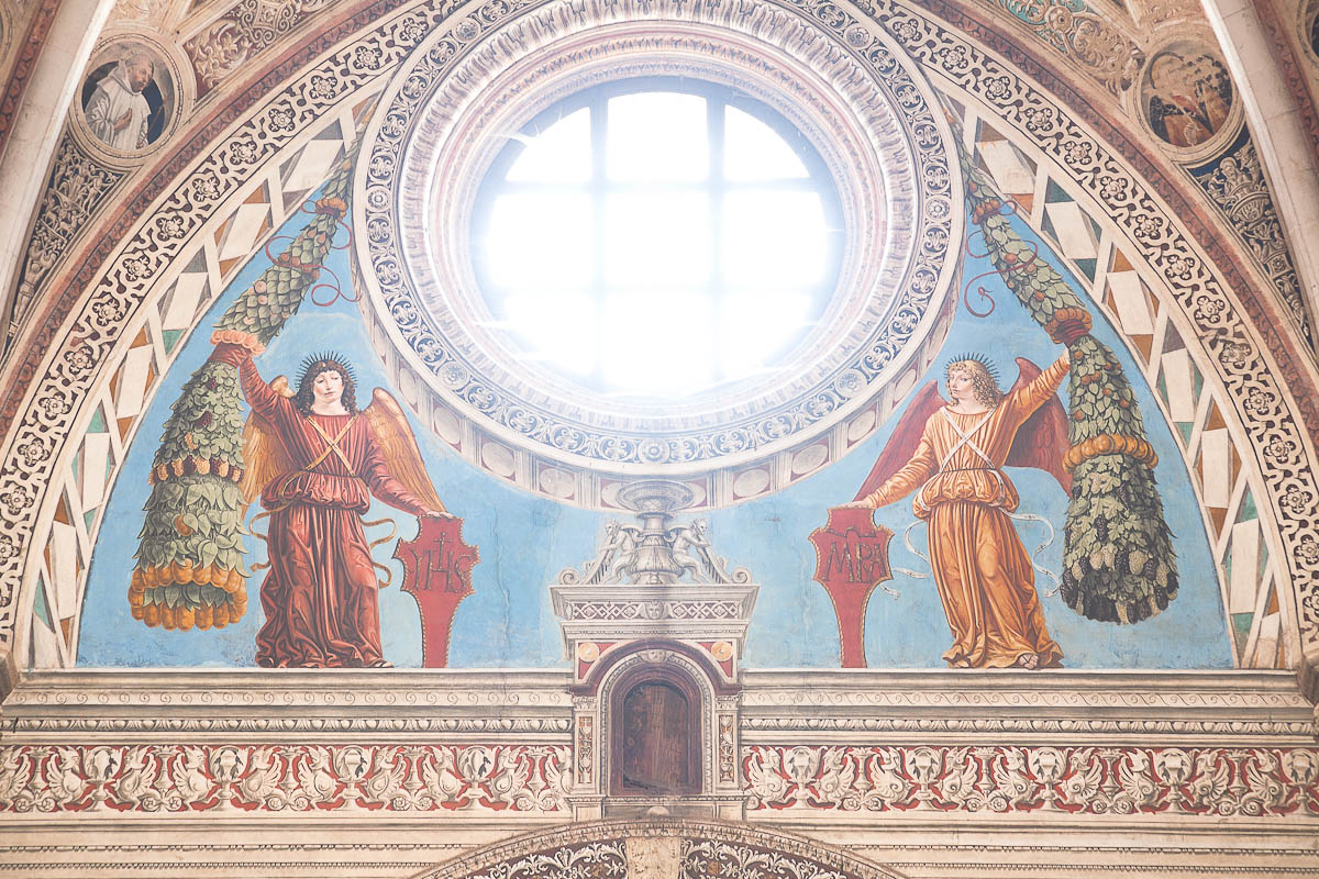 angeli reggifestone (dipinto murale, elemento d'insieme) di Bernardino di Stefano da Fossano detto Bergognone Bernardino (attribuito) (sec. XV)