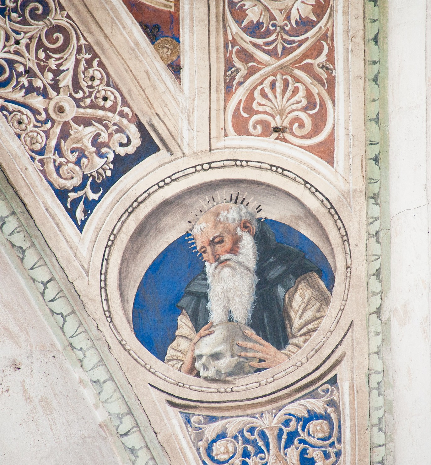 San Macario (dipinto murale, elemento d'insieme) di Bernardino di Stefano da Fossano detto Bergognone Bernardino (attribuito) (sec. XV)