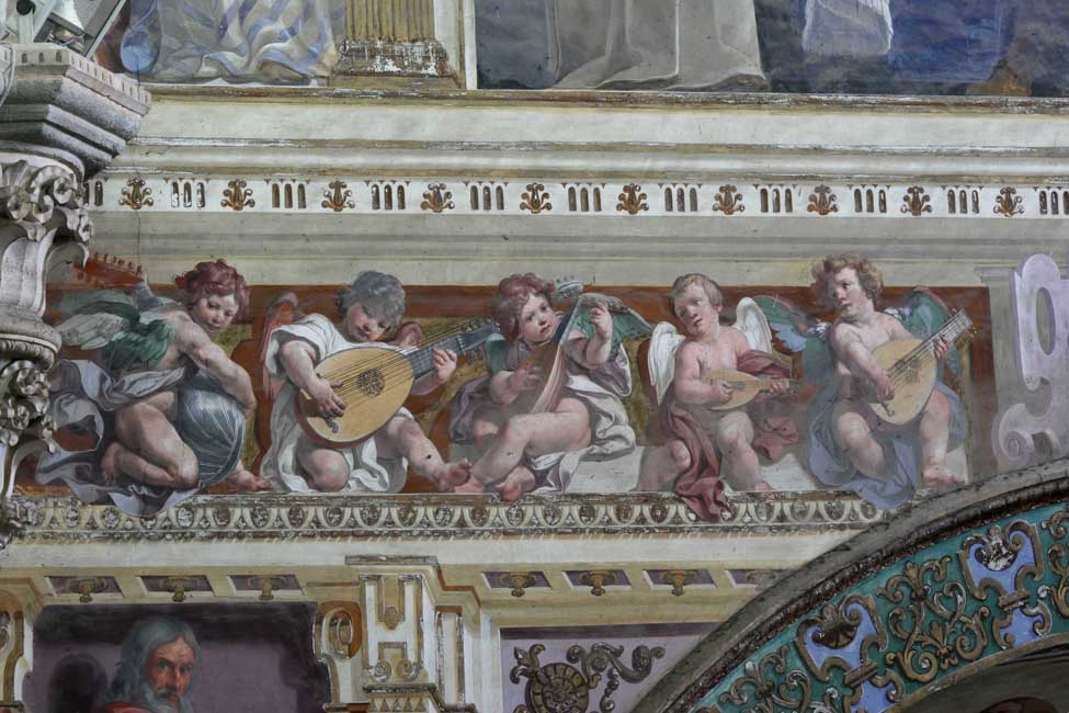 angeli musicanti e busto del Beato Paolo Petroni (dipinto, elemento d'insieme) di Crespi Daniele (e aiuti), Valletta Francesco (attribuito) (sec. XVII)