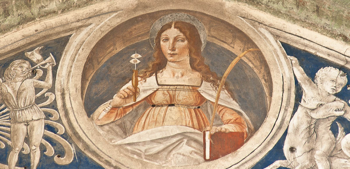Santa Lucia (dipinto murale, elemento d'insieme) di De Mottis Iacopino (attribuito) (sec. XV)