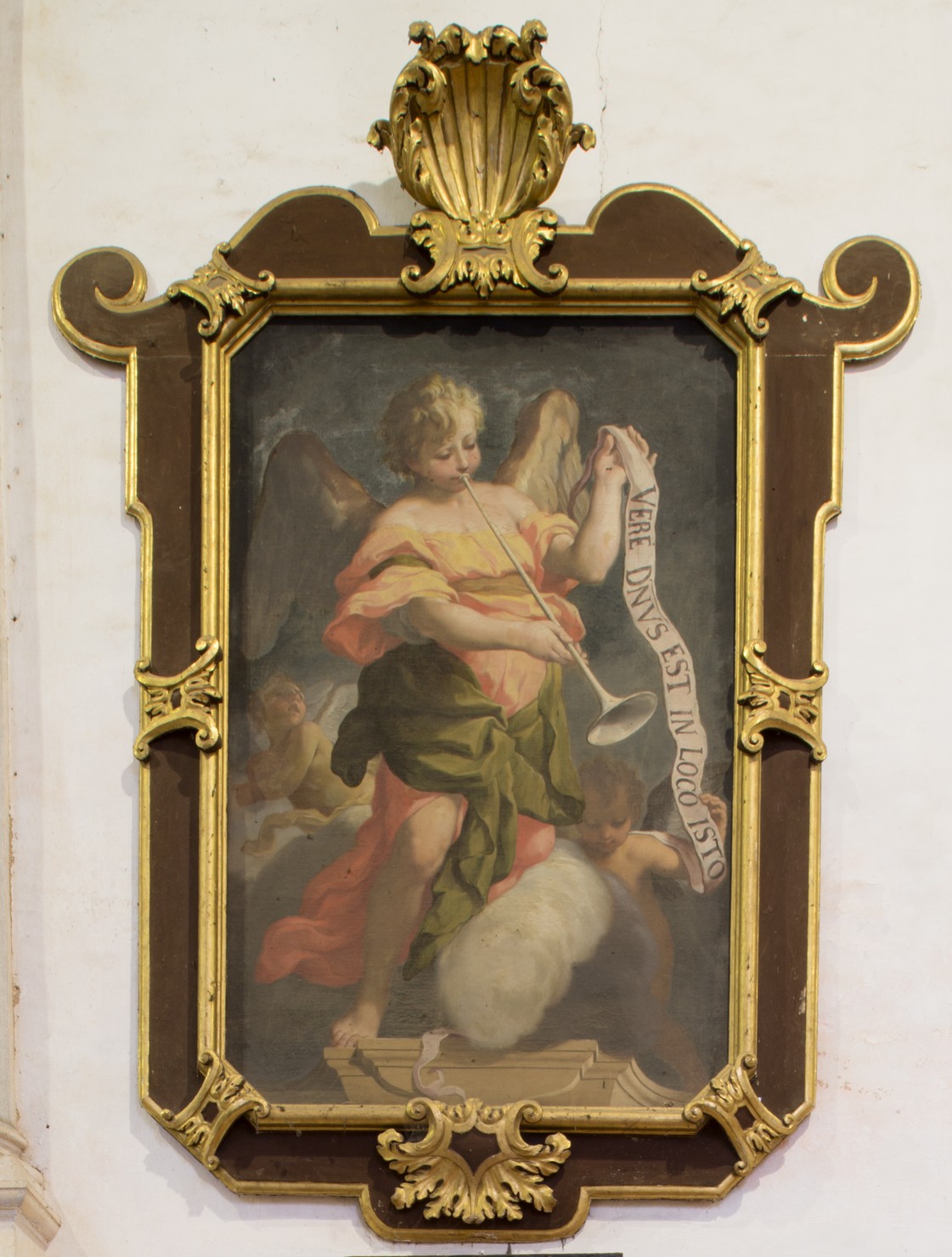 angelo con tromba (dipinto, opera isolata) di Lanzani Andrea (attribuito) (fine sec. XVII)