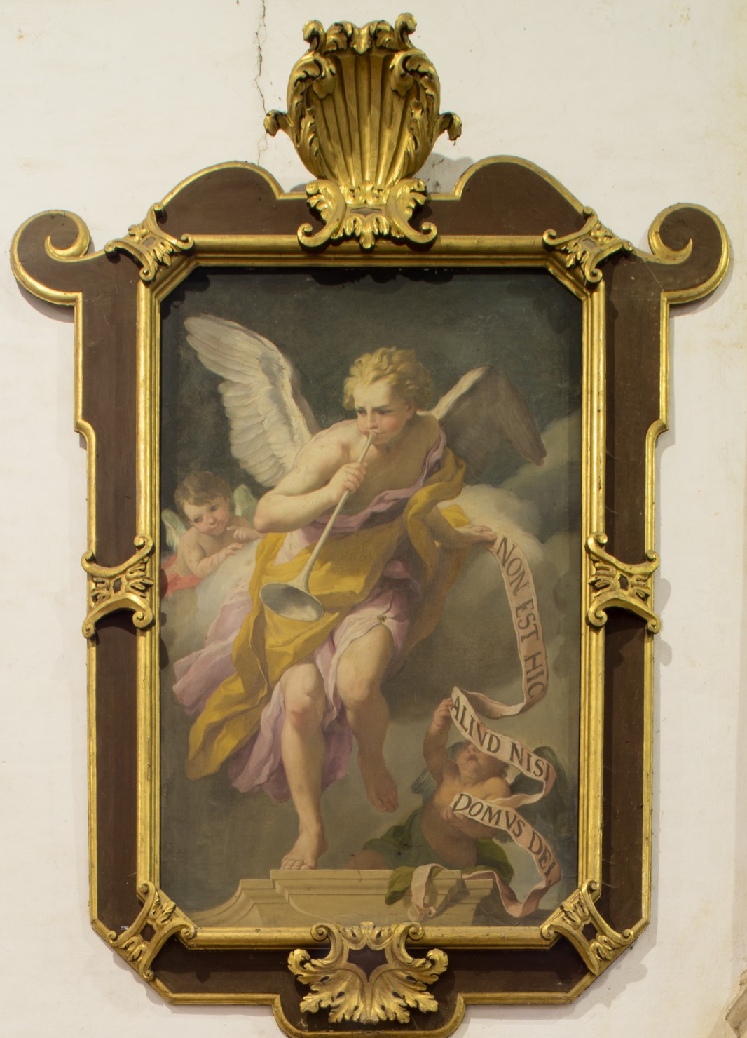 angelo con tromba (dipinto, opera isolata) di Lanzani Andrea (attribuito) (fine sec. XVII)