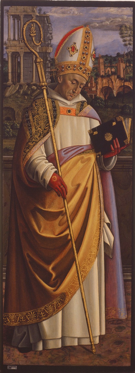 Sant'Ugo di Langres (dipinto, elemento d'insieme) di Macrino d'Alba (sec. XV)