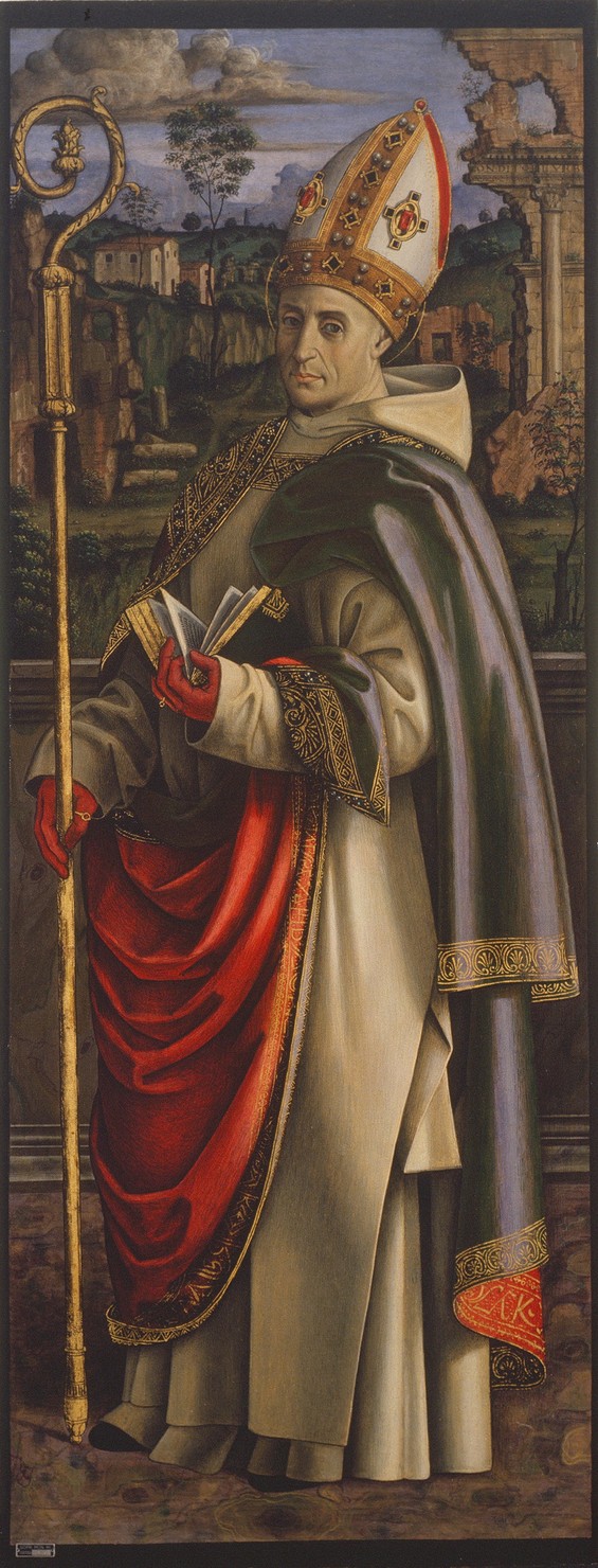 Sant'Ugo di Canterbury (dipinto, elemento d'insieme) di Macrino d'Alba (sec. XV)