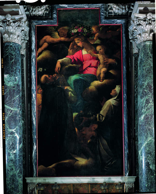Madonna del Rosario con San Domenico e Santa Caterina da Siena (pala d'altare, opera isolata) di Mazzucchelli Pier Francesco detto Morazzone (sec. XVII)