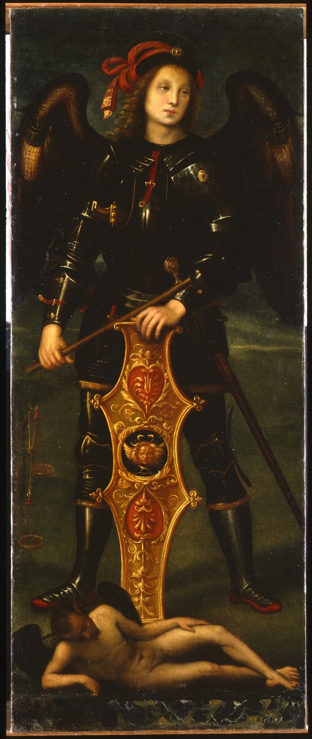 San Michele Arcangelo (dipinto, elemento d'insieme) di Santagostino Giacomo Antonio (attribuito) (sec. XVII)