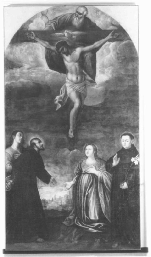 Trinità con San Giovanni Evangelista, San Francesco d'Assisi, Santa Maria Maddalena, Sant'Antonio da Padova (dipinto) - ambito padovano (secc. XVI/ XVII)