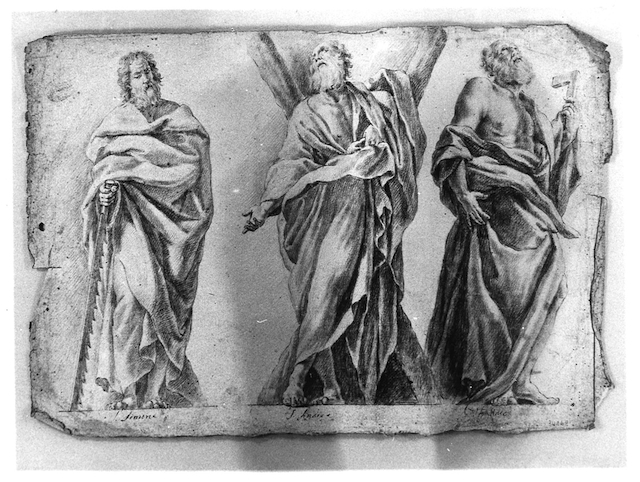 S. Simone, S. Andrea, S. Taddeo, San Simone, Sant'Andrea, San Taddeo (disegno preparatorio, ciclo) di Falocco Niccolò (attribuito) - ambito Italia centro-meridionale (seconda metà XVIII)