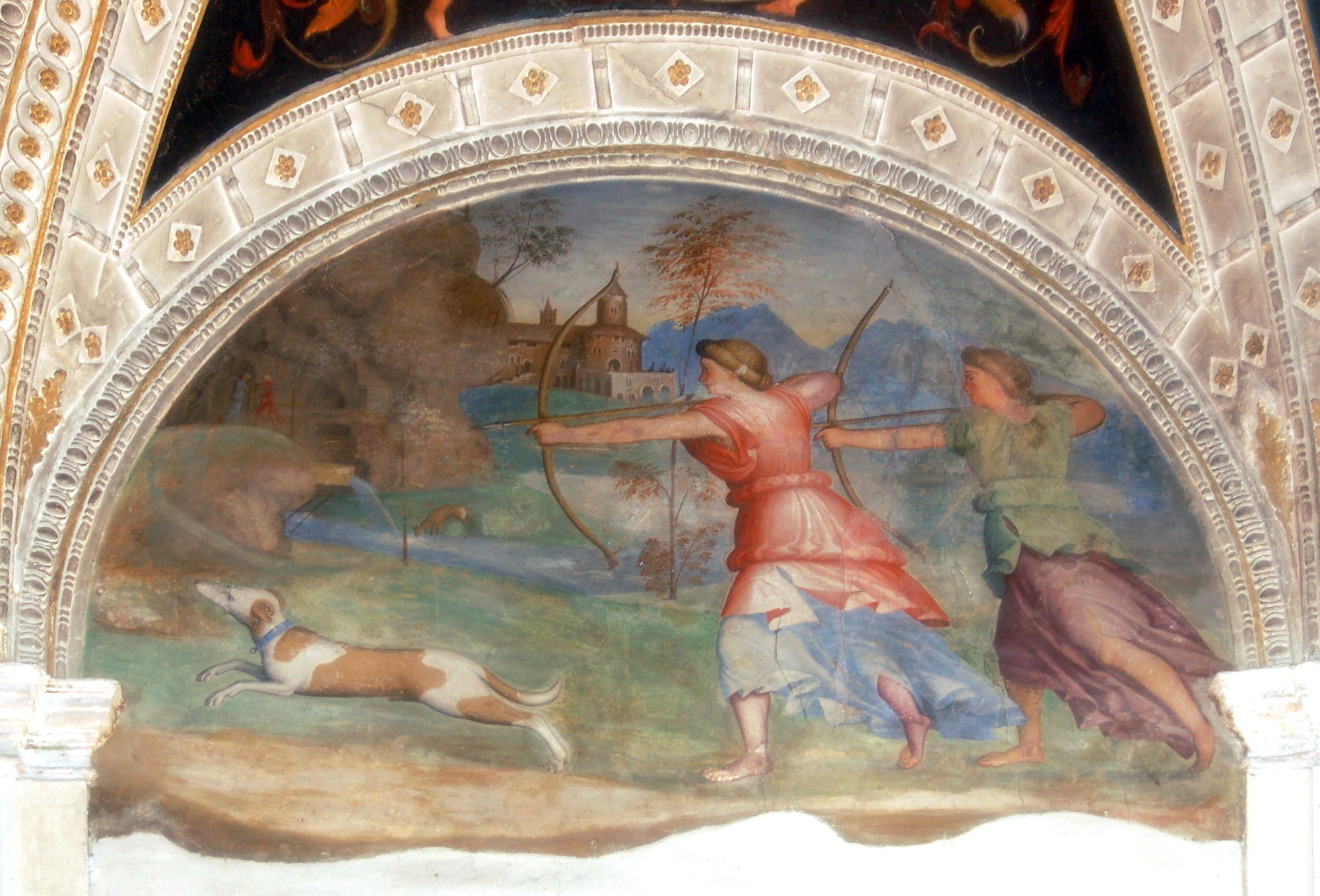 scena di caccia (decorazione pittorica) di Leonbruno Lorenzo (e aiuti) (sec. XVI)